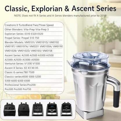 64 Oz Stainless Steel Blender Replacement Pitcher for Ascent Series