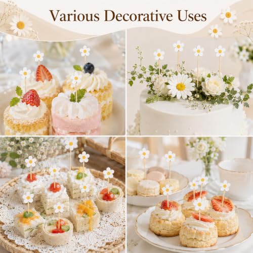 100 Pcs Daisy Floral Cocktail Picks for Fruit & Party Decor