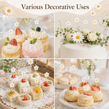 100 Pcs Daisy Floral Cocktail Picks for Fruit & Party Decor