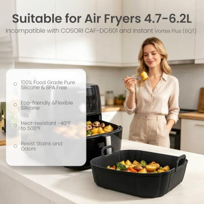 Redfly Reusable Silicone Air Fryer Liners Square 8.5 Inch - Black & Black Variation