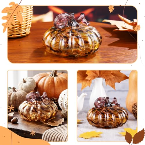 Ornalrist 5.11 Inch Brown Glass Pumpkin Fall Halloween Decor