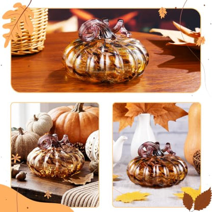 Ornalrist 5.11 Inch Brown Glass Pumpkin Fall Halloween Decor