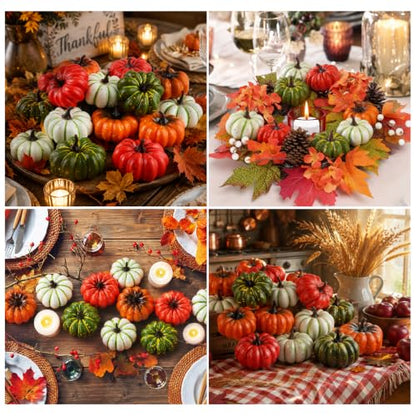 Mini Artificial Pumpkins for Fall Decor - 20 Pack Flat Thanksgiving Decorations