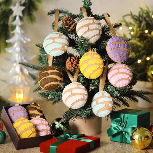 12 Pcs Mexican Concha Christmas Ornaments - Soft Felt Holiday Decor