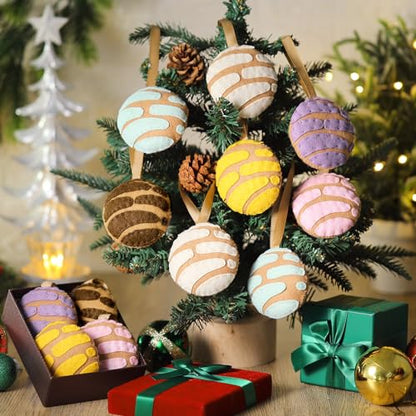12 Pcs Mexican Concha Christmas Ornaments - Soft Felt Holiday Decor