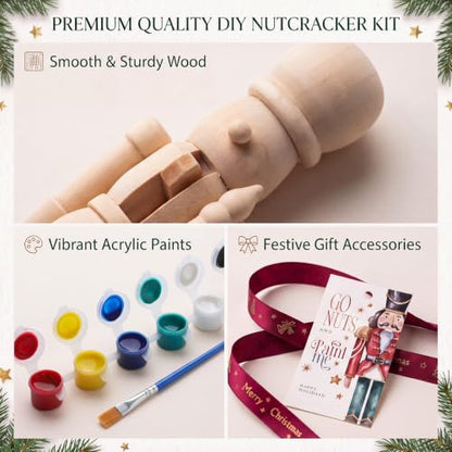 Christmas Nutcracker Painting Kit - 24 DIY Wooden Nutcrackers with Paints & Accessories