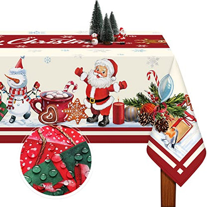 Christmas Tablecloth 52 x 70 Inch Rectangular Snowman Gnome Holiday Decor