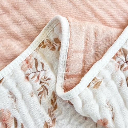 Cotton Muslin Blanket for Adults King 6-Layer Floral Gauze Bed Cover - 90 x 104 inches
