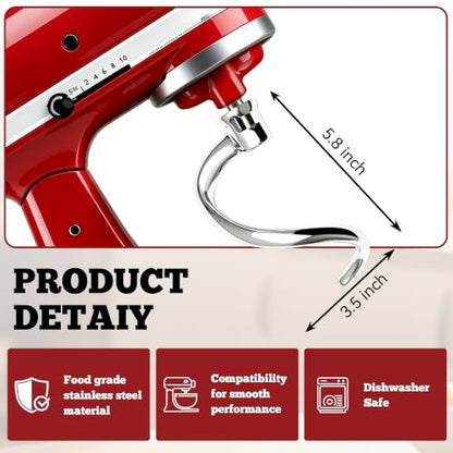 Stainless Steel Spiral Dough Hook for KitchenAid Stand Mixers - Compatible with 4.5QT & 5QT, Dishwasher Safe, Ideal for Bread Pizza Pasta Dough