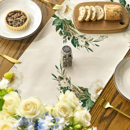 Hexagram Flowers Passover Table Runner - 13 x 60 Inch Beige Seasonal Decor
