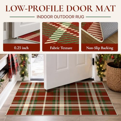 Outdoor Washable Area Rug 8x10 Feet - Red Checkered, Quick Dry for Patio & Entryway - Christmas Red, Non-Slip Backing