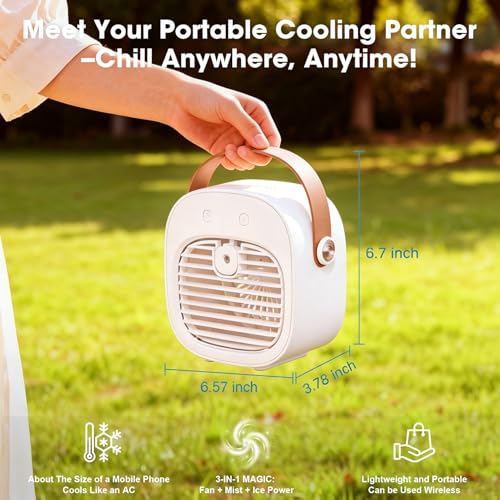 White 6000mAh Rechargeable Mini Portable Air Conditioner for Car & Home