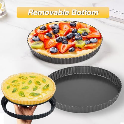 Meichu 9 inch Tart Pans with Removable Bottom Set of 2, Non stick Round Fluted Cake Pans for Baking Pizza Fruit Mousse Christmas Dessert.