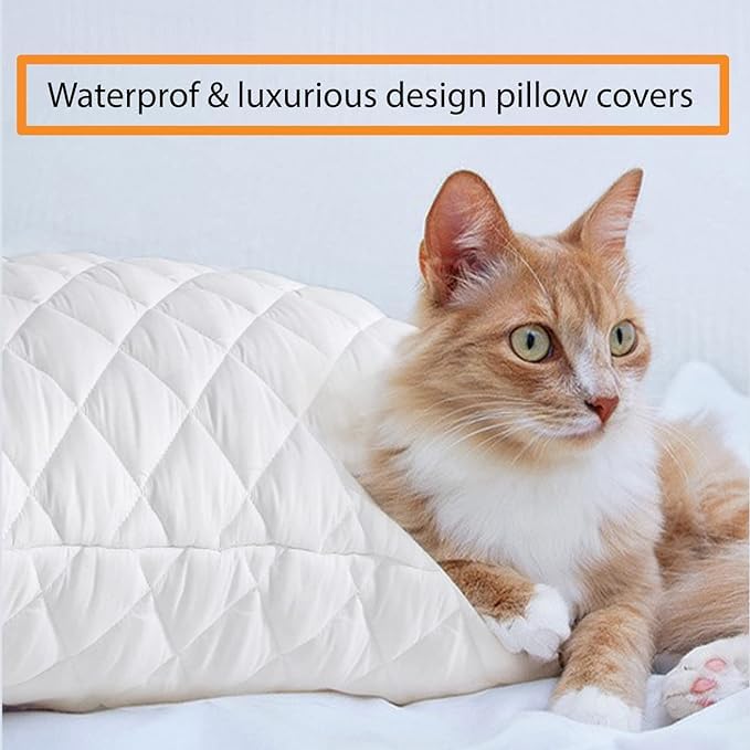 White King Waterproof Quilted Pillow Protectors Set with Zippered Encasements