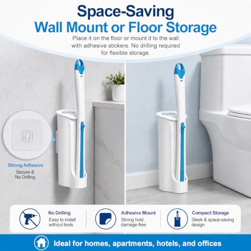 Disposable Toilet Brush Set with 2 Holders & 60 Refills - 2 Pack