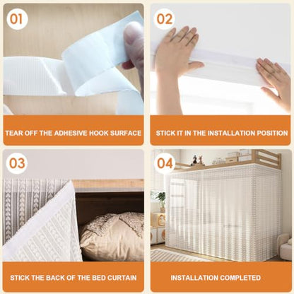 White Bunk Bed Curtains for Dorm Privacy - 79" x 51" Canopy, Soft Chiffon