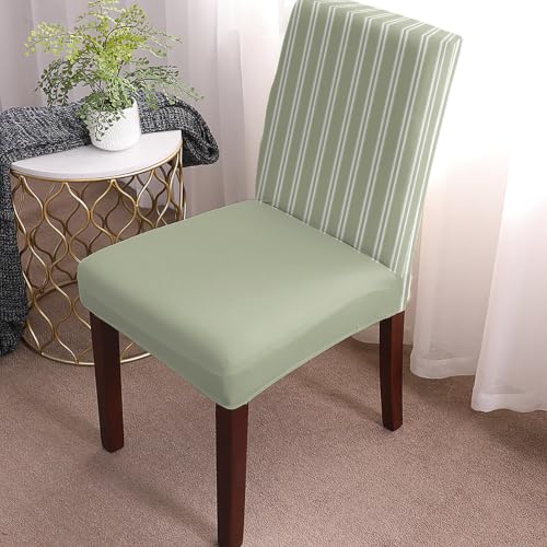 Stretch Dining Chair Covers Set of 4 - Sage Green Stripe Spandex Slipcovers