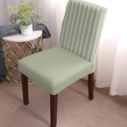 Stretch Dining Chair Covers Set of 4 - Sage Green Stripe Spandex Slipcovers