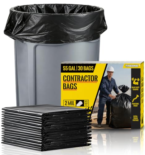 55 Gallon Heavy Duty Contractor Garbage Bags 2 Mil Thick - Black, 30 Count