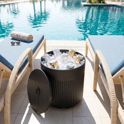 Tangkula 3-in-1 Outdoor Umbrella Side Table Black Variation