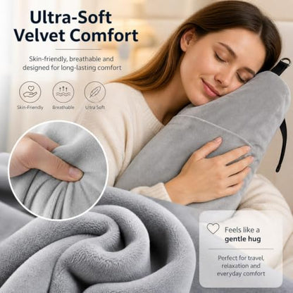 Travel Neck Pillow with Blanket Set Gray – 3-in-1 Support & Comfort for Airplane & Car