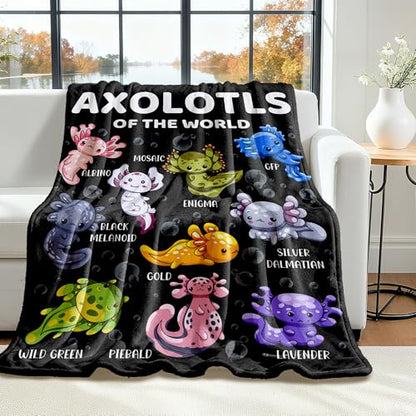 Axolotl Plush Blanket for Teens - Cute Axolotls of The World 50x60" Throw Bedding