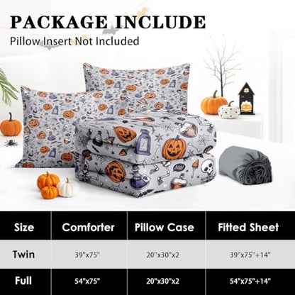 Halloween Pumpkin Kids Zipper Bedding Set - Full Size 3-Piece