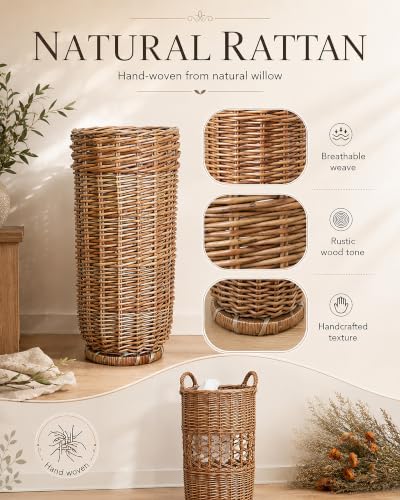 Natural Rattan Umbrella Stand Storage - Rustic Design for Flowers & Canes - Variation A