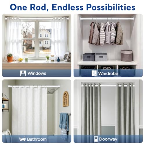Adjustable Tension Curtain Rod 28-48 Inch No Drill White - No Wall Damage