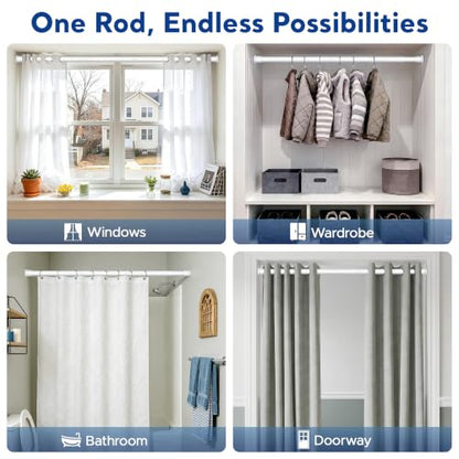 Adjustable Tension Curtain Rod 28-48 Inch No Drill White - No Wall Damage