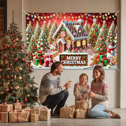 Christmas Party Backdrop Candy Cane Decorations 71 x 43 Inch Merry Christmas Banner
