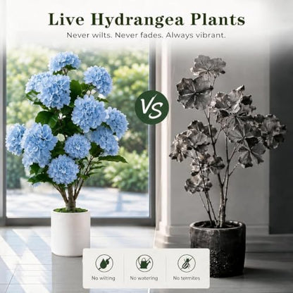 Artificial Hydrangea Tree with Potted Flowers for Outdoor & Indoor Decor - UV Resistant, 3ft