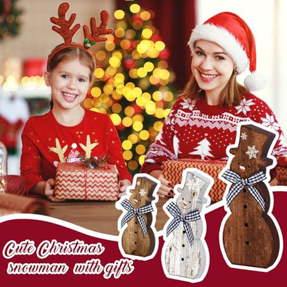 Christmas Snowman Table Decor Signs - 3 Pcs Rustic Wooden Holiday Signs - Farmhouse Winter Decorations - Snowman Centerpiece