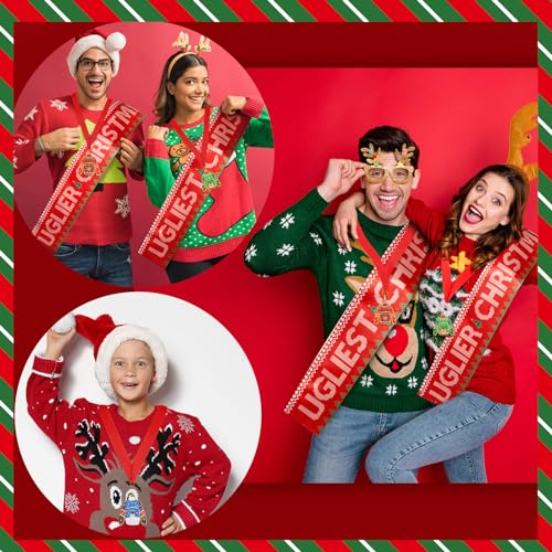 67 Pieces Ugly Sweater Voting Kit with Ballot Box Medals and Sashes for Christmas Party