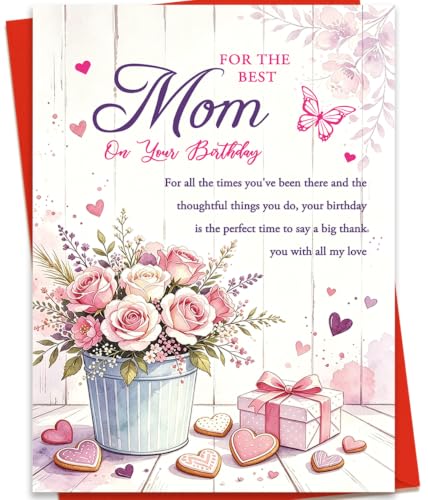 Mom Birthday Card – Heartfelt Greeting Card for Mother, Pink Floral Design, 5x7 Inches, Variation ZC-093