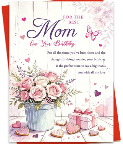 Mom Birthday Card – Heartfelt Greeting Card for Mother, Pink Floral Design, 5x7 Inches, Variation ZC-093