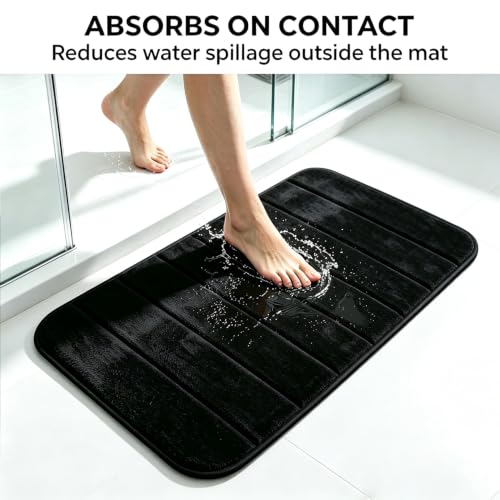 Memory Foam Bath Mat Set - Black, Non Slip & Quick Dry Bathroom Rugs