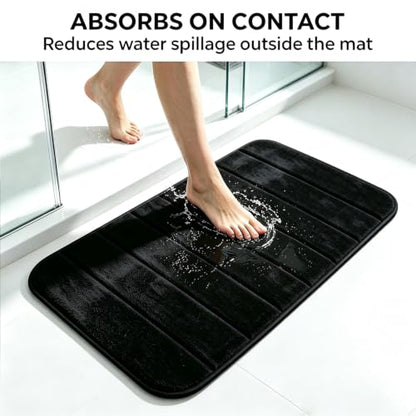Memory Foam Bath Mat Set - Black, Non Slip & Quick Dry Bathroom Rugs