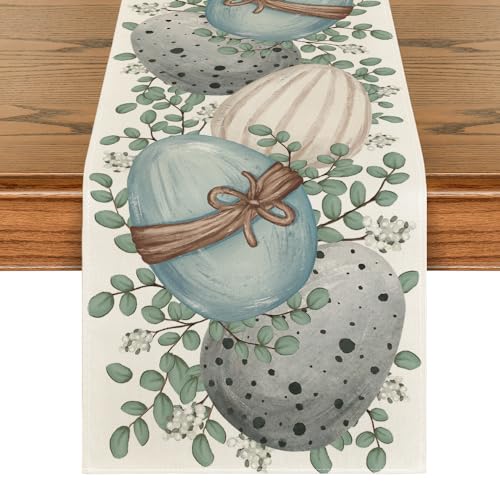 Eucalyptus Egg Easter Table Runner 13x108 Inch Beige Spring Kitchen Decor