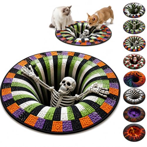 3D Halloween Rug - 39 Inch Optical Illusion Vortex Floor Mat with Ghosts and Pumpkins