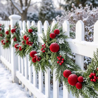 6FT 2PCS Christmas Garland Set - Real Touch Flocked Pine & Berries for Indoor Holiday Decor