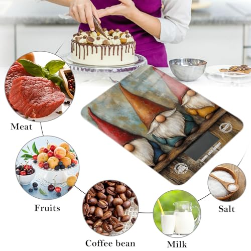 QwThum Food Scale Kitchen Digital Scale Food Ounces and Grams Dieting Baking Cooking Waterproof Glass Panels LCD Display,4 Units Scale Tare Function Gnome