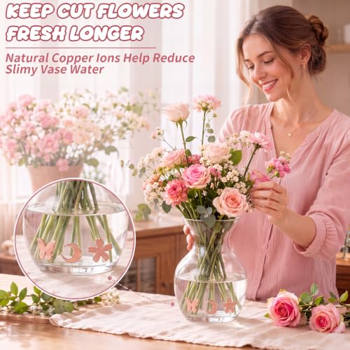 Copper Flower Food Set for Cut Flowers – Moon & Butterfly Shapes, Reusable Vase Decor