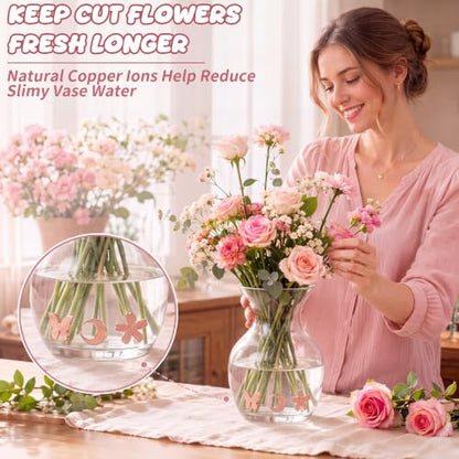 Copper Flower Food Set for Cut Flowers – Moon & Butterfly Shapes, Reusable Vase Decor