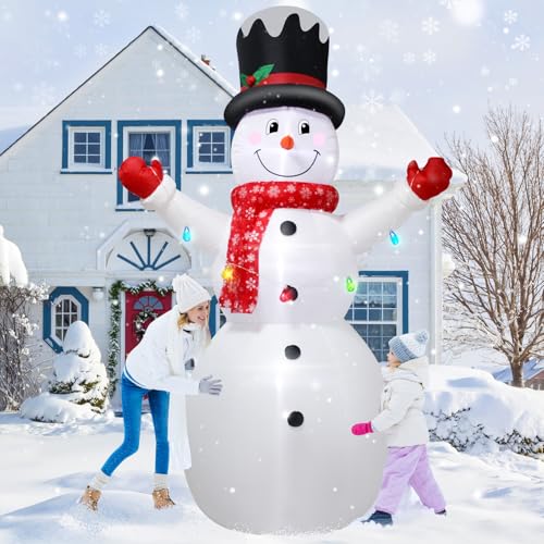 8FT Christmas Inflatable Snowman Decoration with LED Lights - Outdoor Holiday Yard Decor - Mixed
