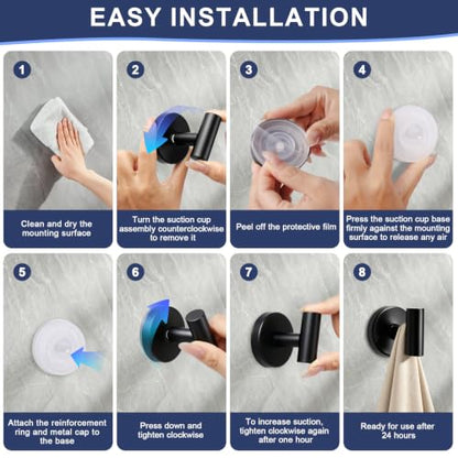 Removable Shower Hooks Set - Silver Suction Cup Hooks for Bathroom, 4 Pack
