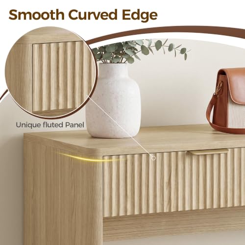 47-Inch Fluted Console Table with 2 Large Drawers for Entryway, Oak Finish