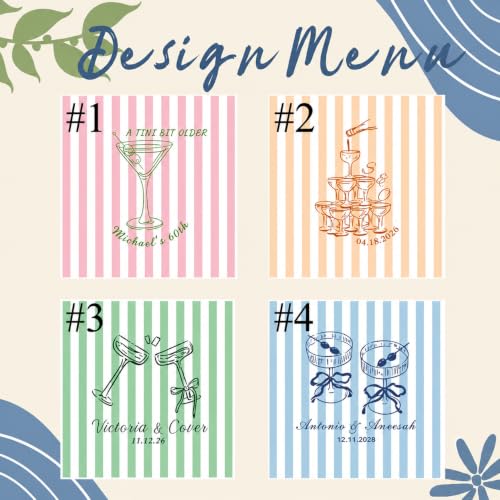 Personalized Wedding Napkins with Name and Date - Style 2, Custom Striped Cocktail Party Supplies