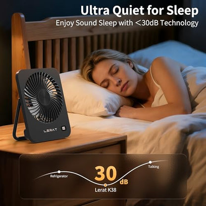 Lerat Portable Desk Fan Black - Rechargeable USB Mini Fan with LED Display, 5 Speeds, Foldable & Ultra-Quiet for Travel & Office