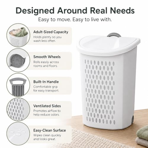 Large 135L Rolling Laundry Hamper with Wheels Handle Lid Ventilated Plastic Basket - Variation 1